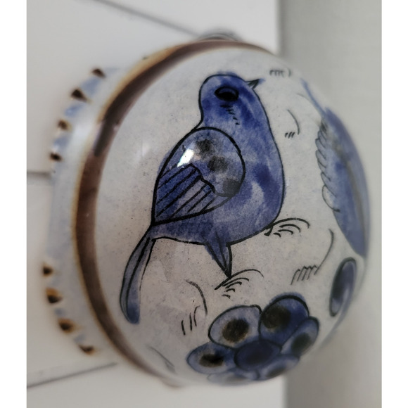 VTG Ken Edwards Cat Signed Tonala Mexico Pottery Turtle Figurine Blue Bird flora - Picture 3 of 6